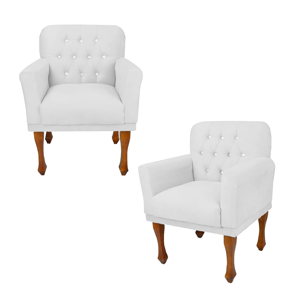 Combo 2 Poltrona Cadeira Decorativa Para Salão de Beleza Anitta Corano Branco LM DECOR