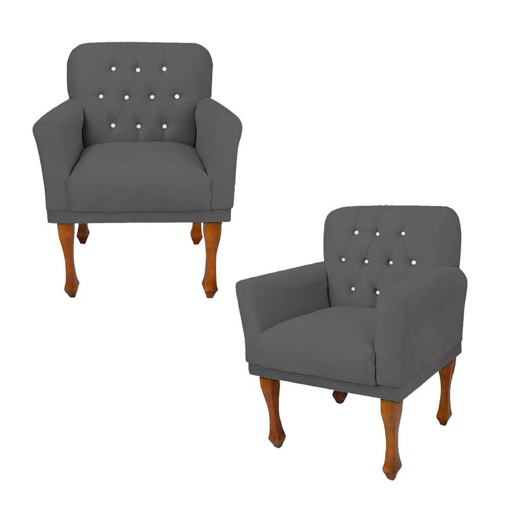 Combo 2 Poltrona Cadeira Decorativa Para Recepção Anitta Suede Cinza LM DECOR