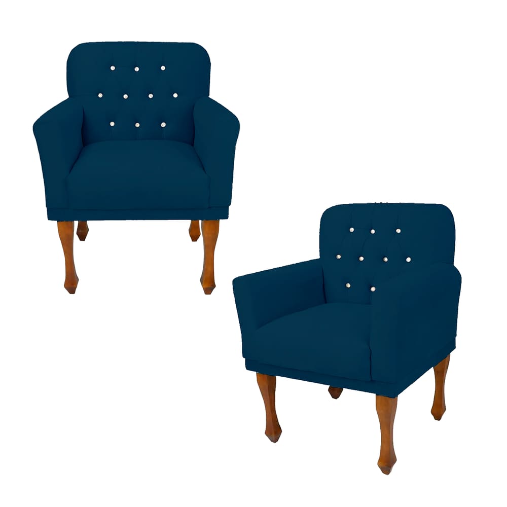 Jogo 2 Cadeira Poltrona Decorativa Sala Quarto Closet Anitta Suede Azul Marinho LM DECOR