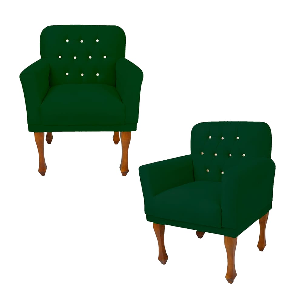 Combo 2 Poltrona Cadeira Decorativa Para Recepção Anitta Suede Verde LM DECOR
