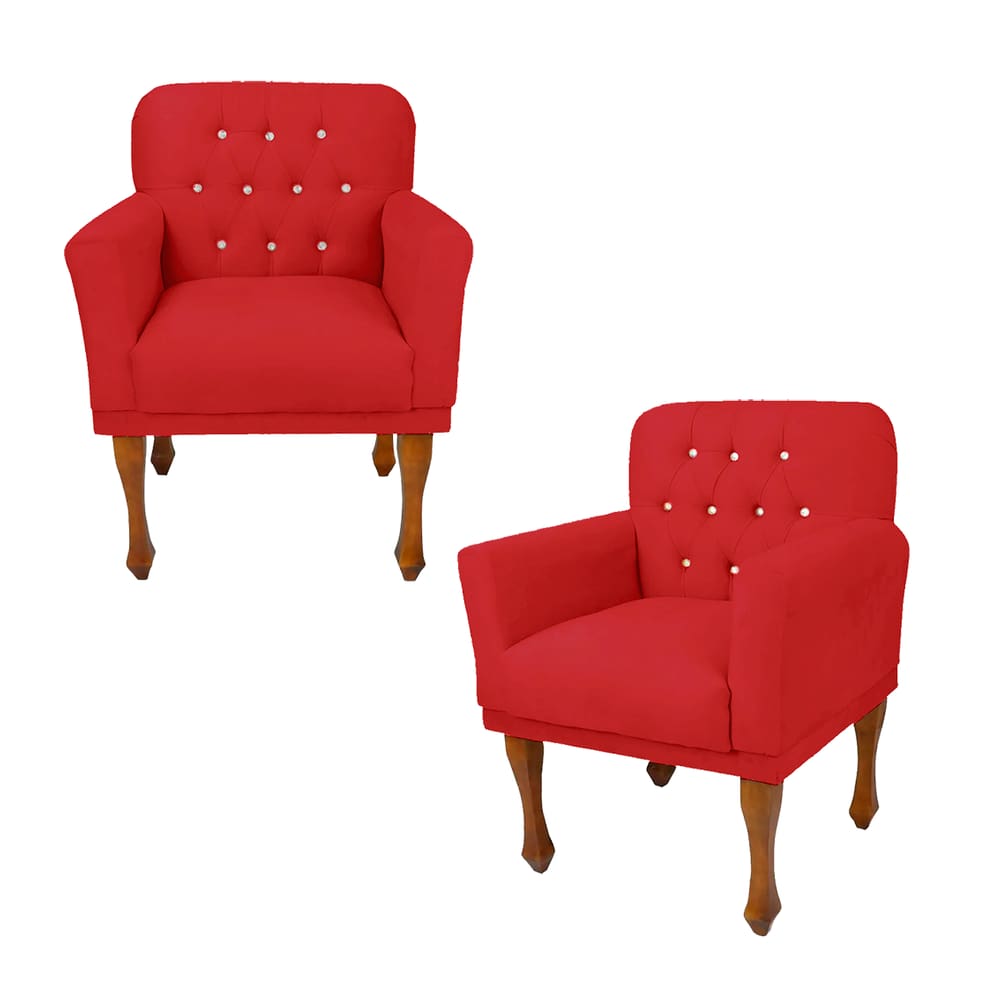 Combo 2 Poltrona Cadeira Decorativa Para Recepção Anitta Suede Vermelho LM DECOR