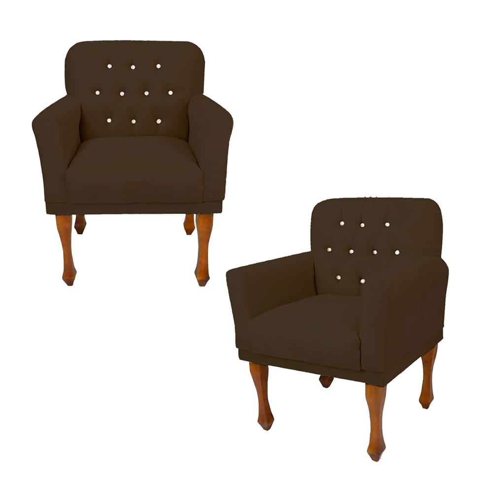Combo 2 Poltrona Cadeira Decorativa Sala de Espera Anitta Corano Marrom LM DECOR