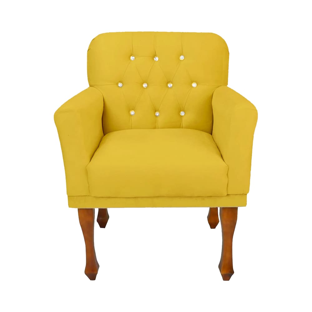 Cadeira Poltrona Decorativa Para Quarto e Closet Anitta Suede Amarelo LM DECOR