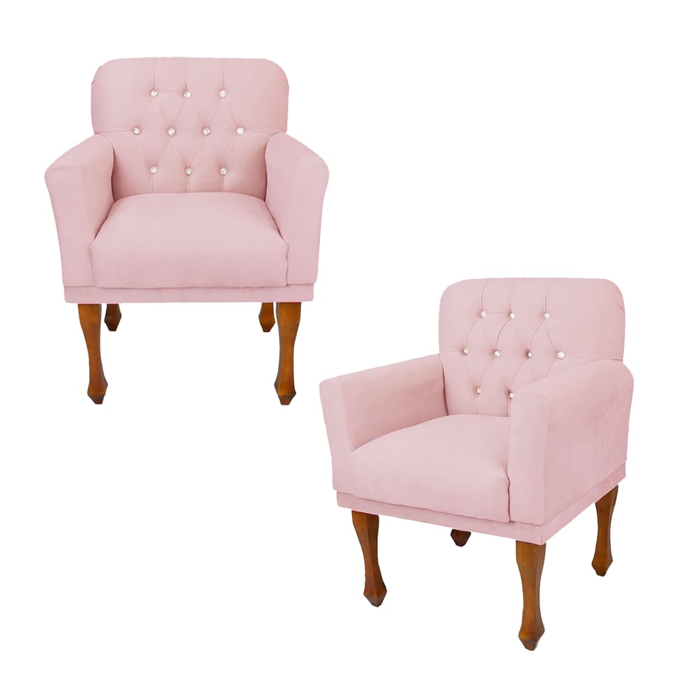 Jogo 2 Cadeira Poltrona Decorativa Para Consultório Anitta Corano Rosa Bebe LM DECOR