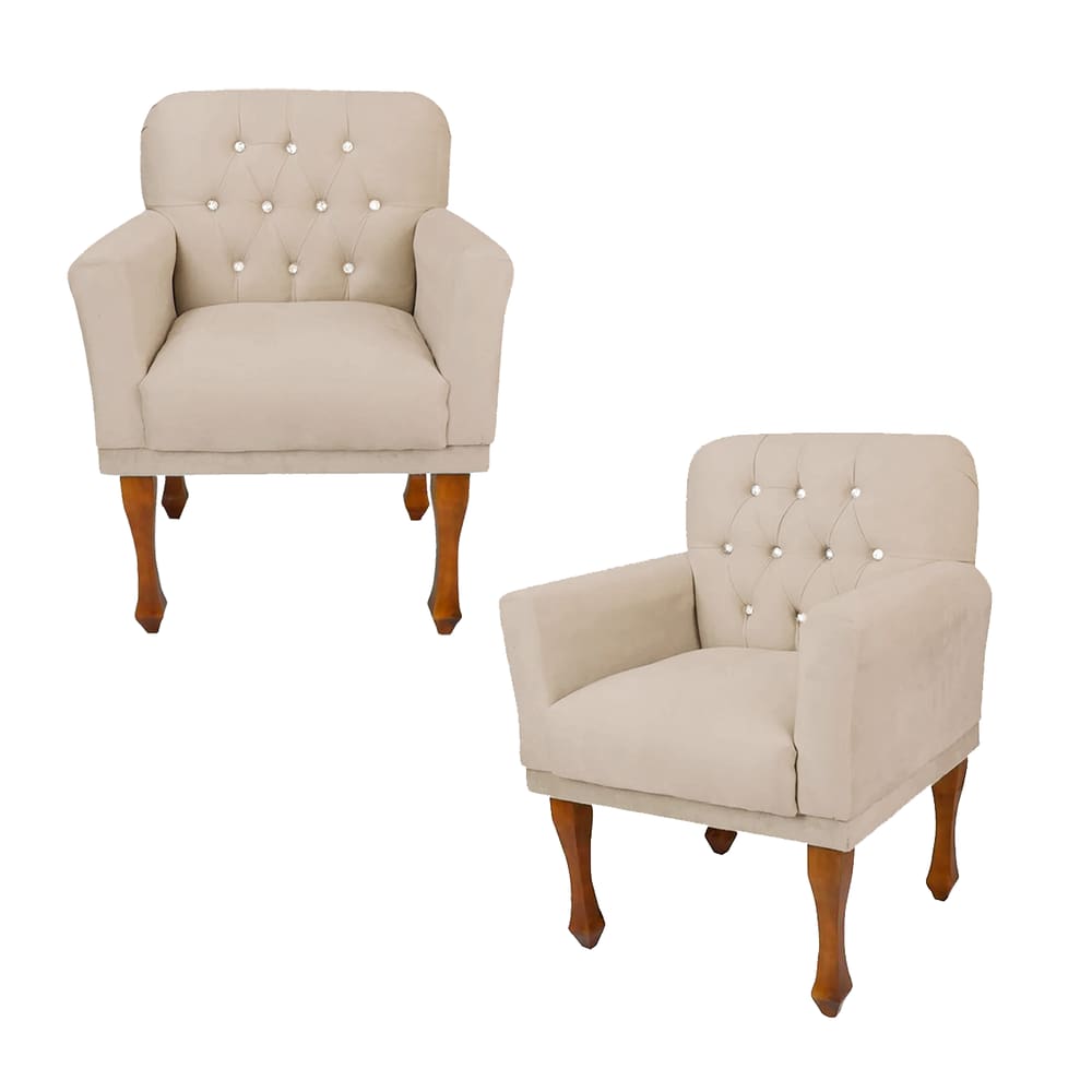 Jogo 2 Cadeira Poltrona Decorativa Para Consultório Anitta Corano Bege LM DECOR