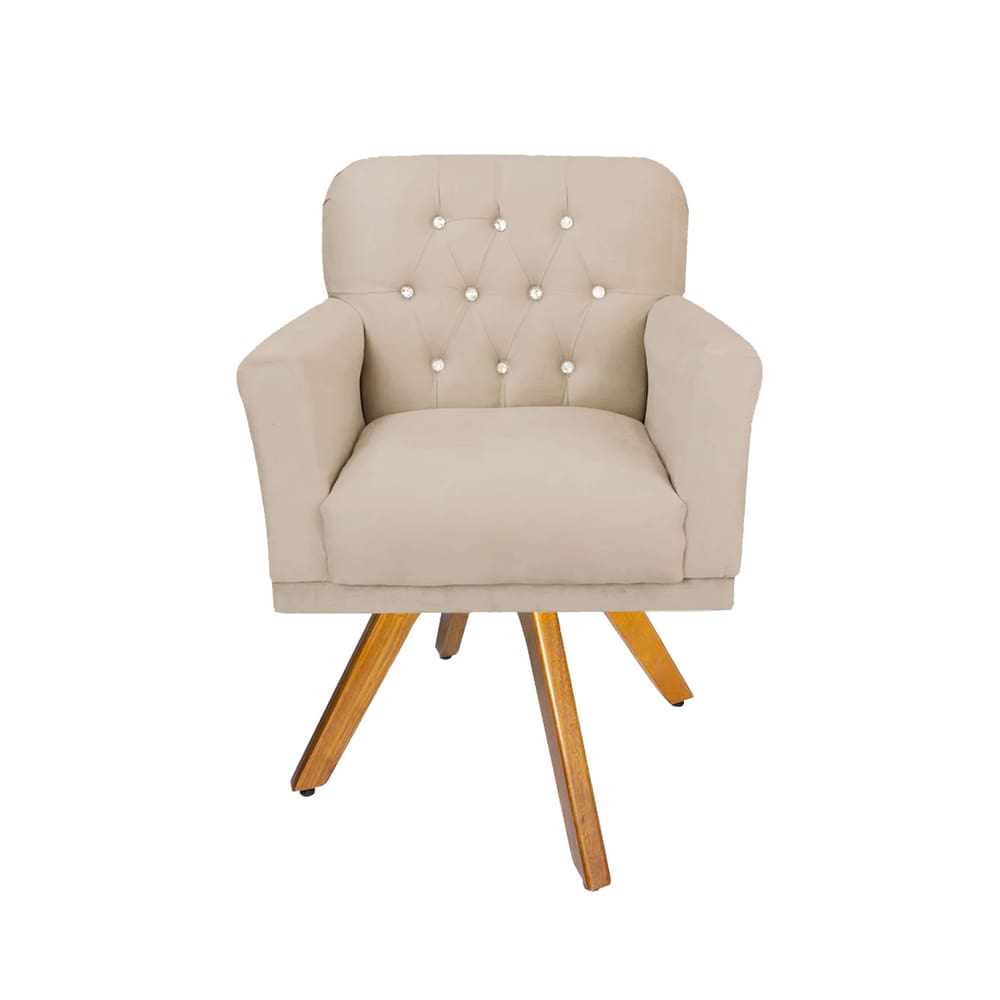 Poltrona Decorativa Estofada Com Base Giratória de Madeira Anitta Corano Bege LM DECOR
