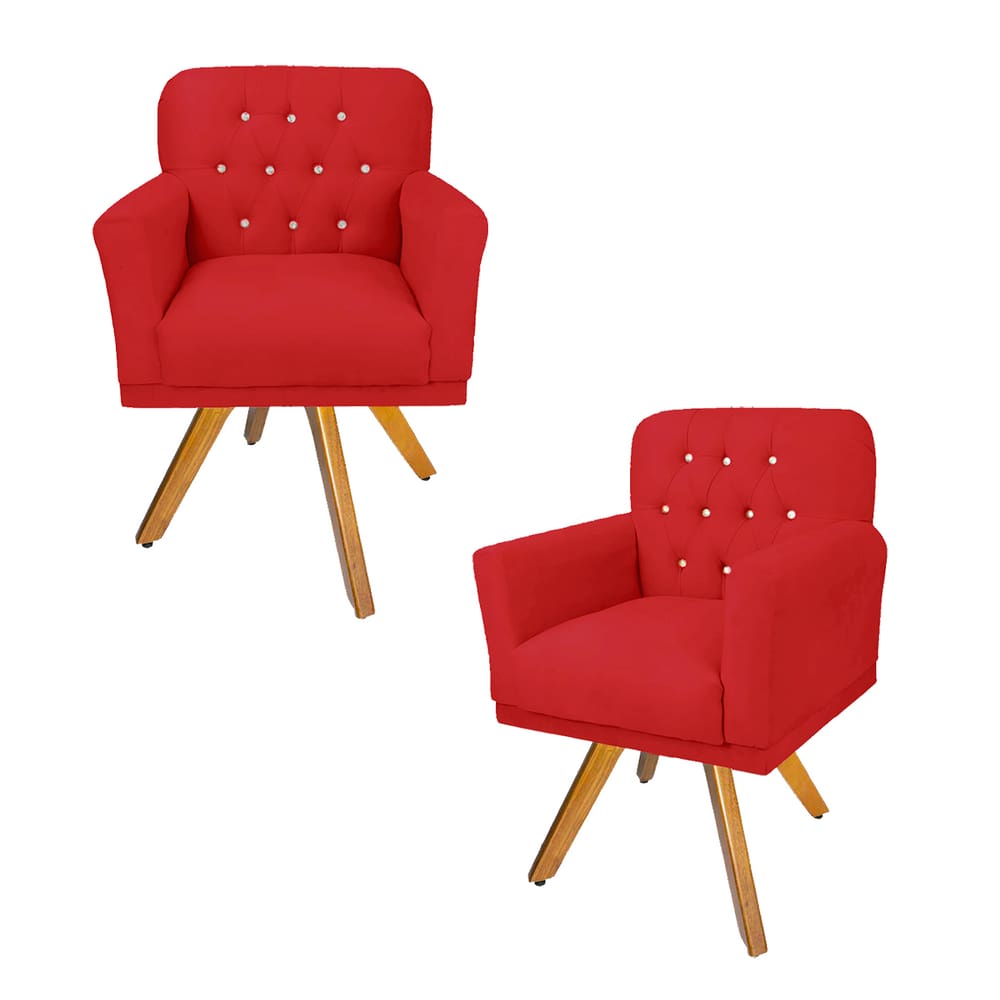 Kit 2 Poltronas Decorativas Base Giratória de Madeira Quarto Anitta Suede Vermelho LM DECOR