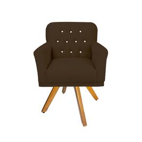 Poltrona Decorativa Estofada Com Base Giratória de Madeira Anitta Corano Marrom LM DECOR