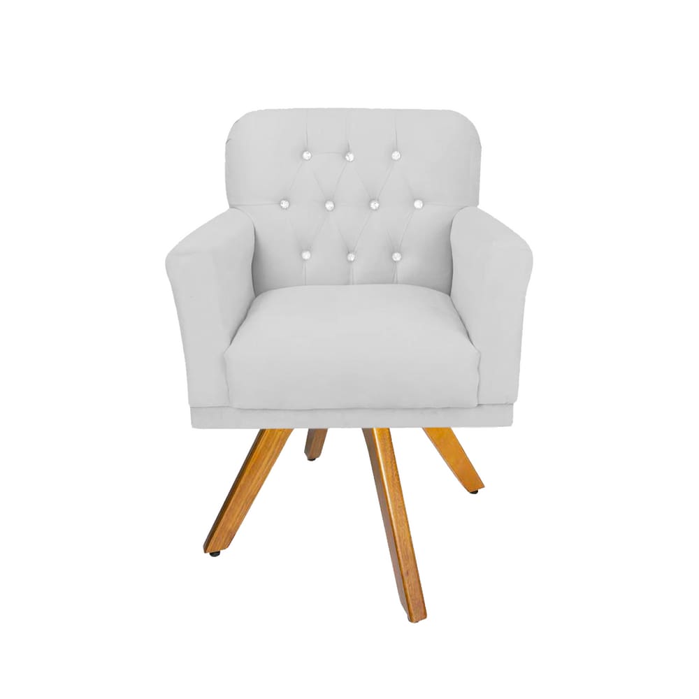 Poltrona Estofada Com Base Giratória de Madeira Para Salão Anitta Corano Branco LM DECOR