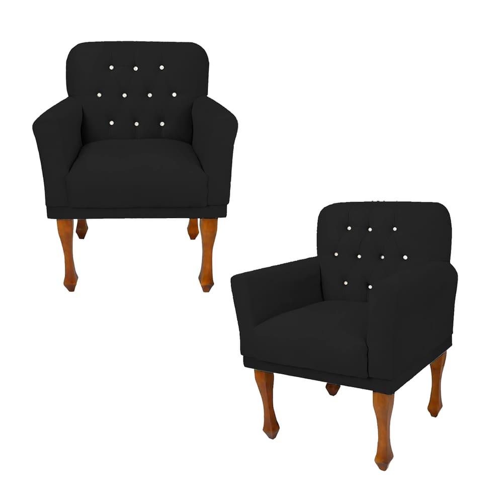 Jogo 2 Cadeira Poltrona Decorativa Para Clínica Anitta Corano Preto LM DECOR