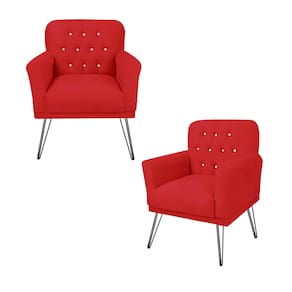 Combo 2 Poltronas Decorativa Para Quarto Closet Pés de Ferro Anitta Corano Vermelho - LM DECOR