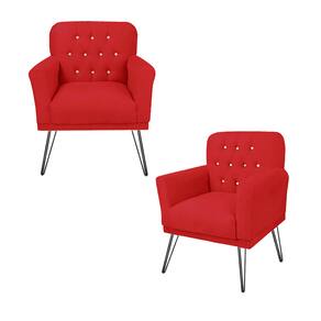 Kit 2 Poltronas Estofada Para Recepção Com Pés de Ferro Anitta Suede Vermelho - LM DECOR