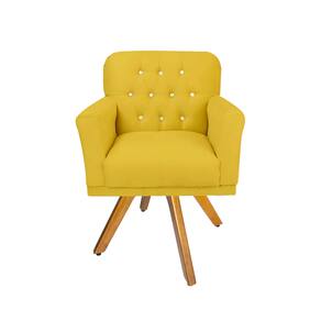 Poltrona Estofada Com Base Giratória de Madeira Para Salão Anitta Suede Amarelo LM DECOR