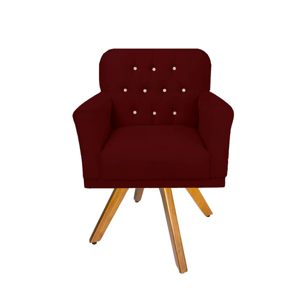 Poltrona Decorativa Estofada Com Base Giratória de Madeira Anitta Suede Vermelho Bordo LM DECOR