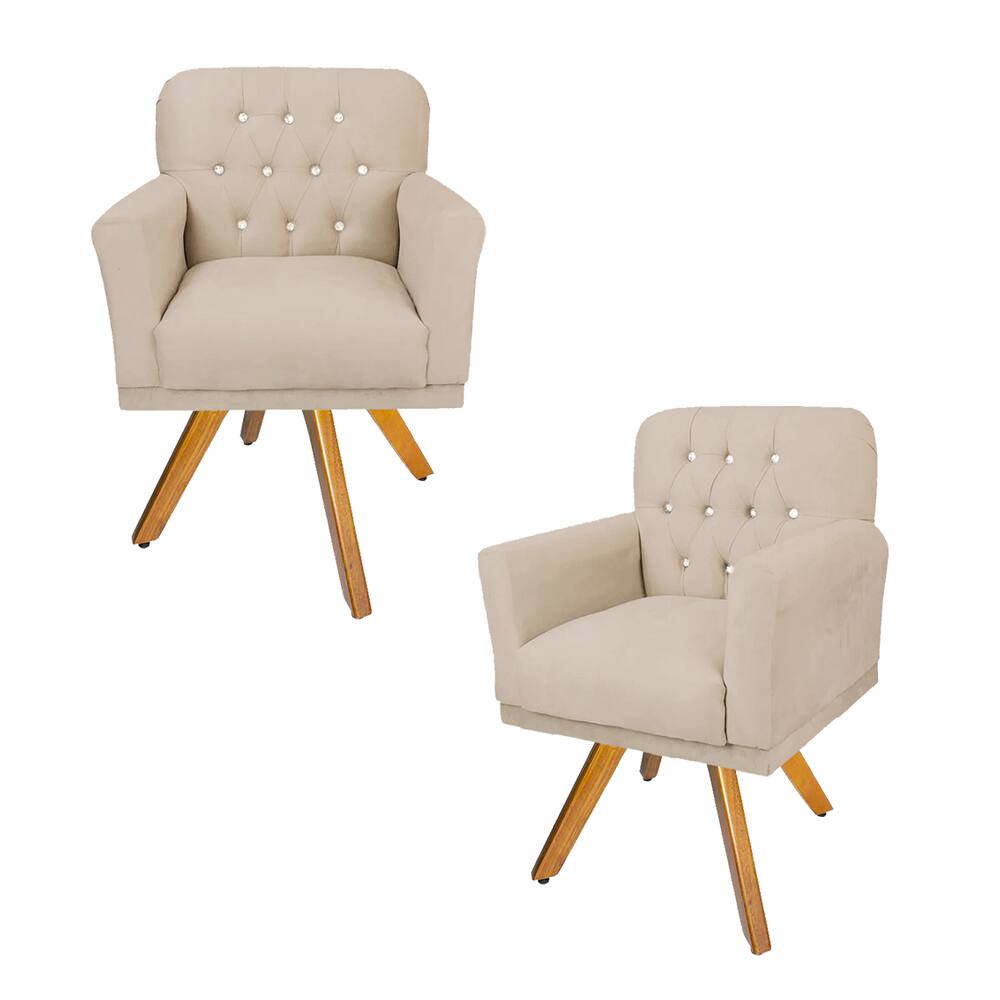 Kit 2 Poltronas Decorativas Base Giratória de Madeira Quarto Anitta Suede Bege LM DECOR