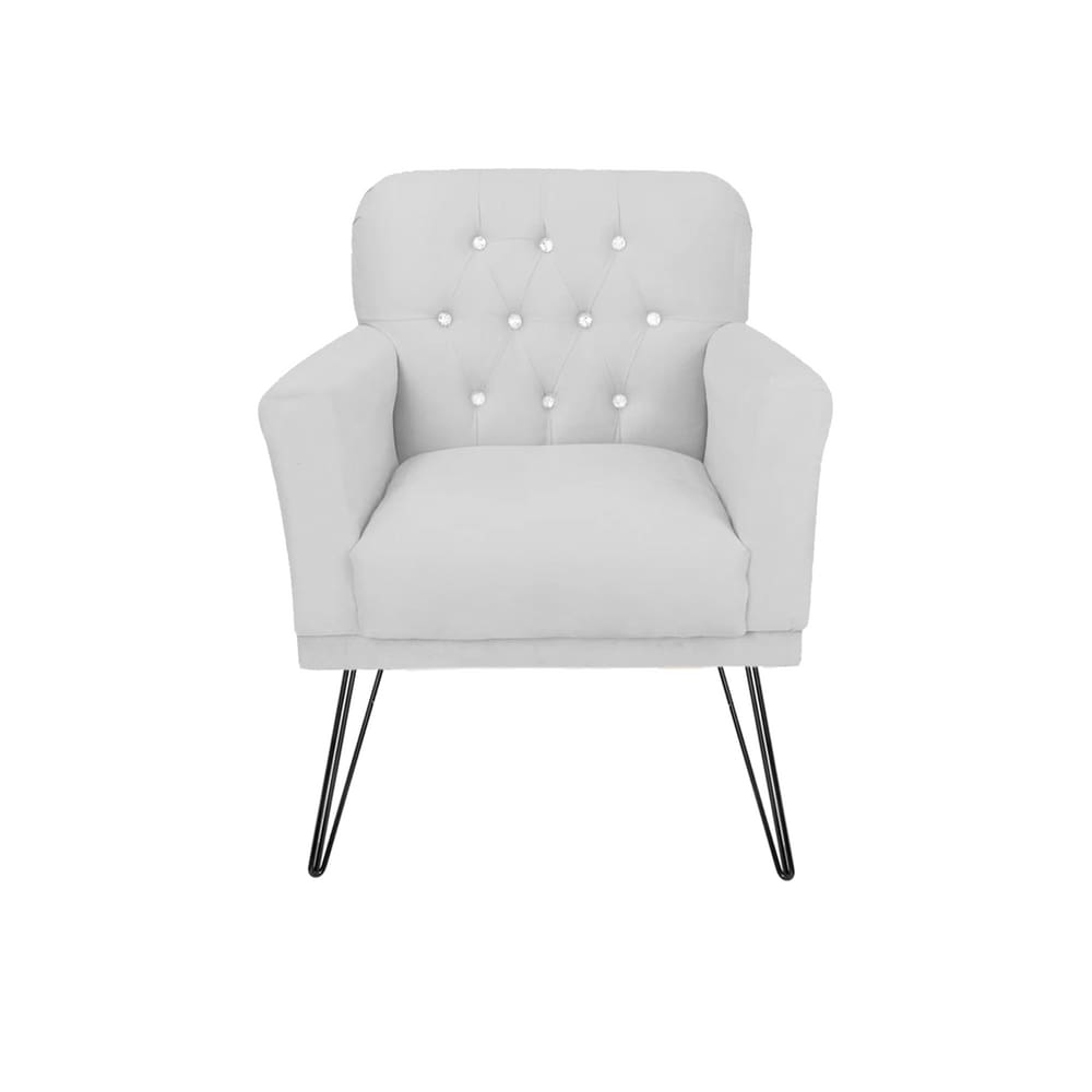 Poltrona Decorativa Para Sala de Espera Pés de Ferro Anitta Suede Branco - LM DECOR