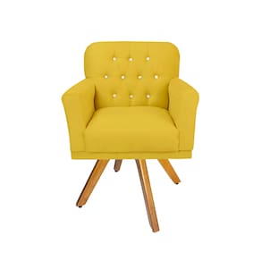 Poltrona Decorativa Estofada Com Base Giratória de Madeira Anitta Suede Amarelo LM DECOR