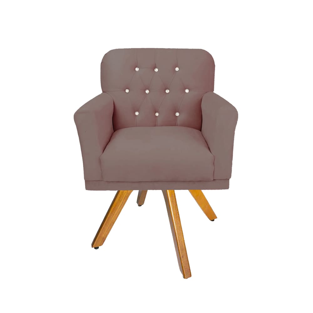 Poltrona Decorativa Estofada Com Base Giratória de Madeira Anitta Suede Rose LM DECOR