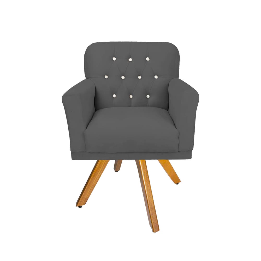Poltrona Decorativa Estofada Com Base Giratória de Madeira Anitta Suede Cinza LM DECOR