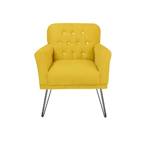 Poltrona Decorativa Para Sala de Espera Pés de Ferro Anitta Suede Amarelo - LM DECOR