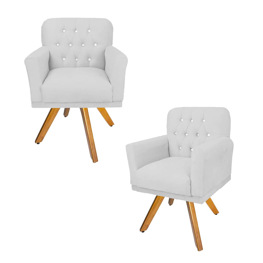 Jogo 2 Poltronas Estofadas Base Giratória de Madeira Clínica Anitta Corano Branco LM DECOR