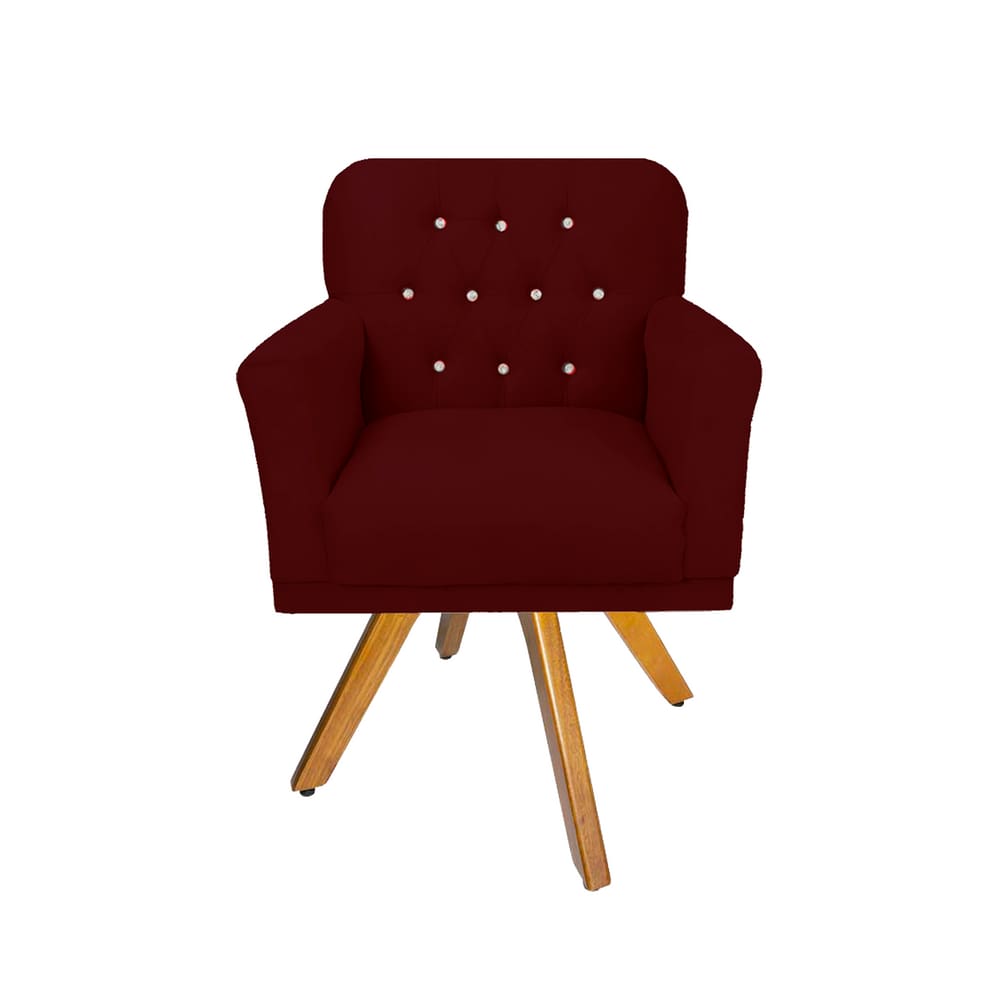 Poltrona Estofada Com Base Giratória de Madeira Sala de Visitas Anitta Suede Vermelho Bordo LM DECOR