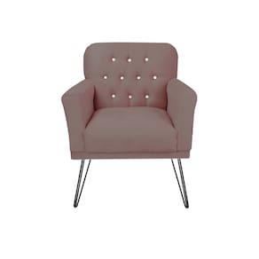 Poltrona Estofada Para Salão de Beleza Pés de Ferro Anitta Suede Rose - LM DECOR
