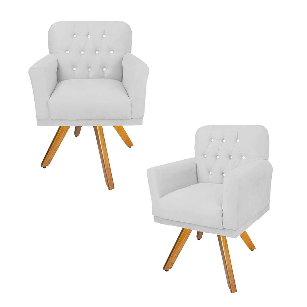 Conjunto 2 Poltronas Decorativas Base Giratória de Madeira Sala Anitta Corano Branco LM DECOR