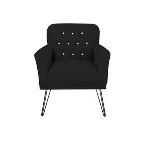 Poltrona Estofada Para Salão de Beleza Pés de Ferro Anitta Suede Preto - LM DECOR