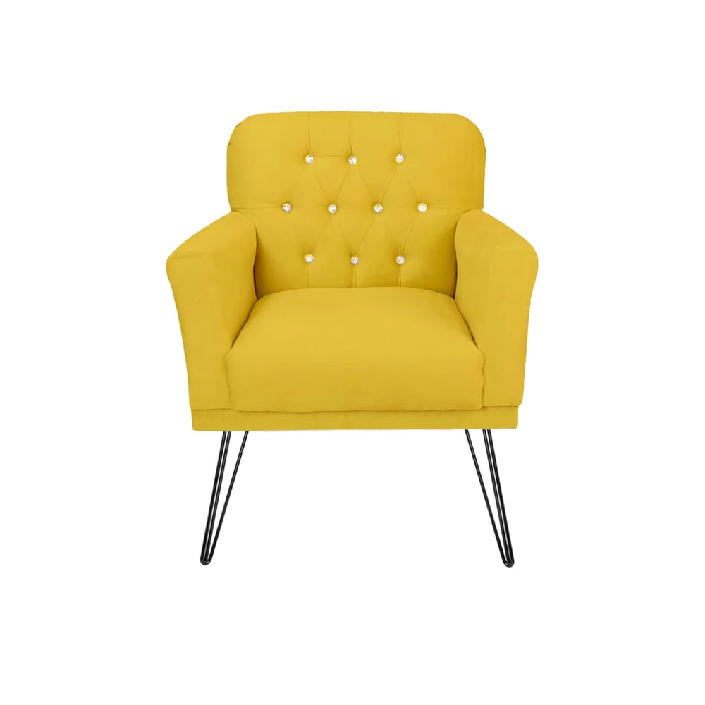 Poltrona Estofada Para Salão de Beleza Pés de Ferro Anitta Suede Amarelo - LM DECOR