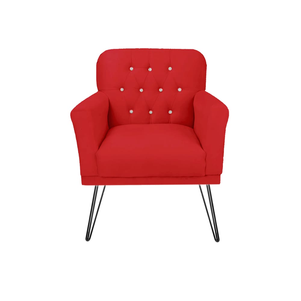 Poltrona Estofada Para Salão de Beleza Pés de Ferro Anitta Corano Vermelho - LM DECOR