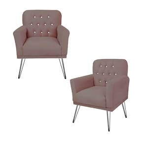 Combo 2 Poltronas Decorativa Para Quarto Closet Pés de Ferro Anitta Suede Rose - LM DECOR