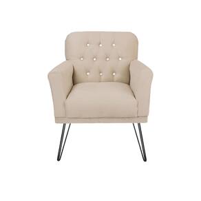 Poltrona Estofada Para Salão de Beleza Pés de Ferro Anitta Suede Bege - LM DECOR