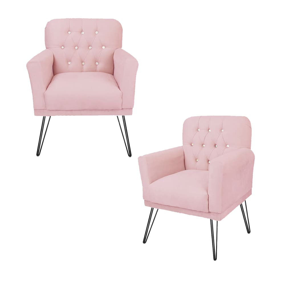 Jogo 2 Poltronas Decorativa Para Consultório Pés de Ferro Anitta Suede Rosa Bebe - LM DECOR