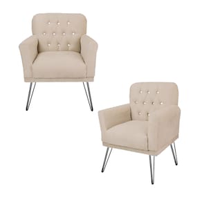 Conjunto 2 Poltronas Estofada Para Escritório Pés de Ferro Anitta Suede Bege - LM DECOR