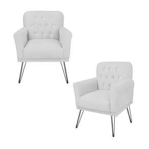 Combo 2 Poltronas Decorativa Para Quarto Closet Pés de Ferro Anitta Suede Branco - LM DECOR