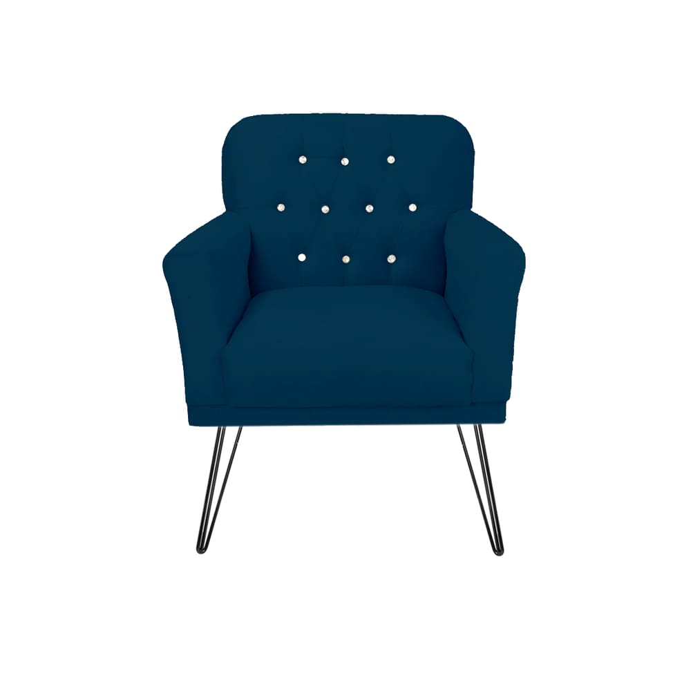 Poltrona Estofada Para Hall de Entrada Pés de Ferro Anitta Suede Azul Marinho - LM DECOR