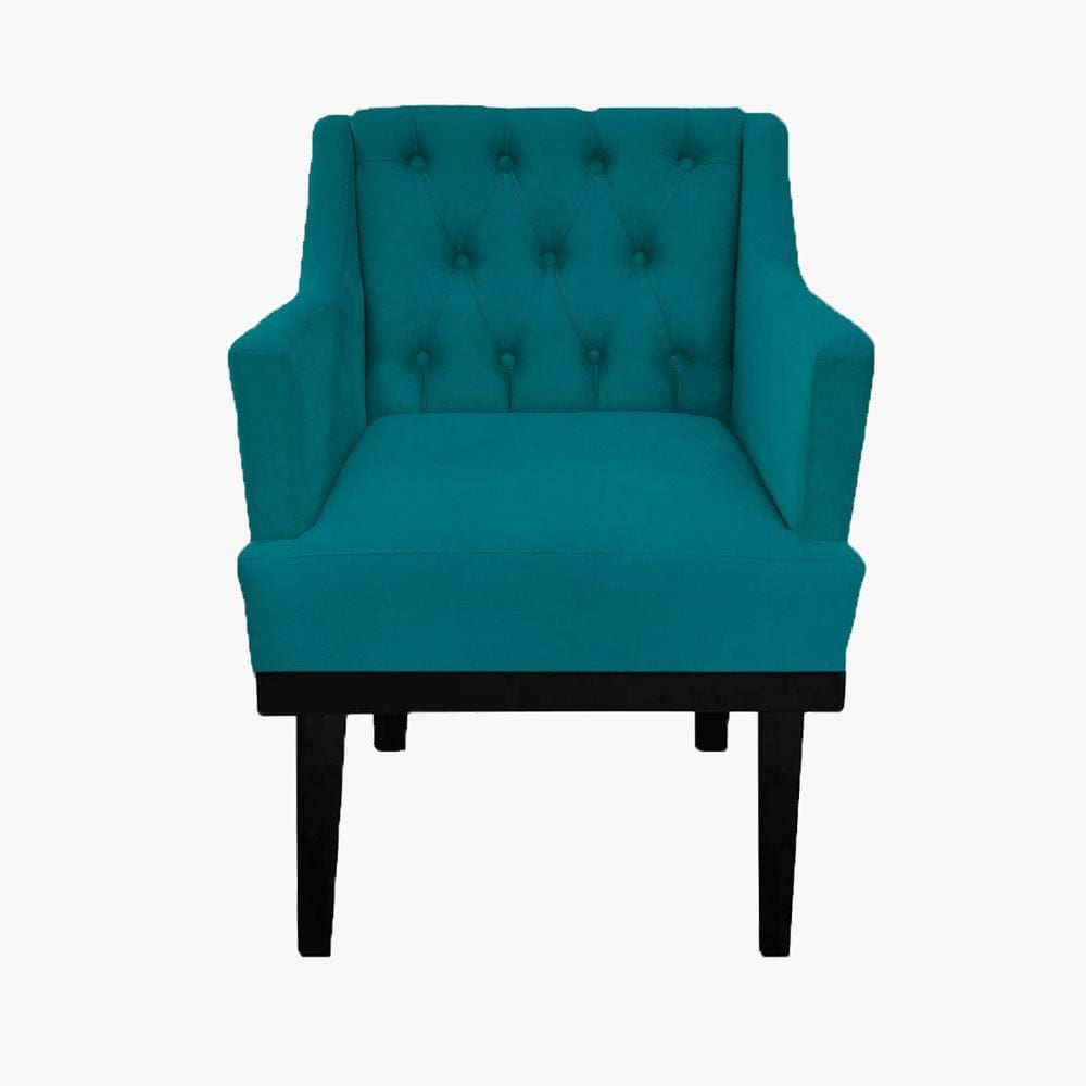 Poltrona Decorativa Em Capitonê Para Salão de Beleza Classica Suede Azul Turquesa LM DECOR
