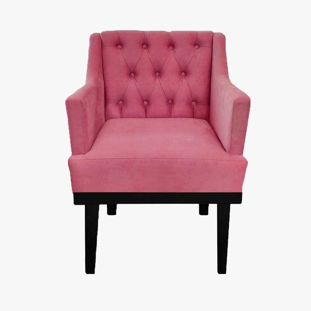 Poltrona Decorativa Em Capitonê Para Quarto e Closet Classica Suede Rosa Barbie LM DECOR