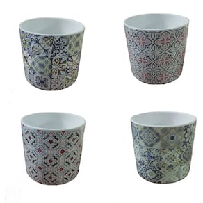 Kit de 4 Vasos Decorativas de Cerâmica 12x12,5 cm