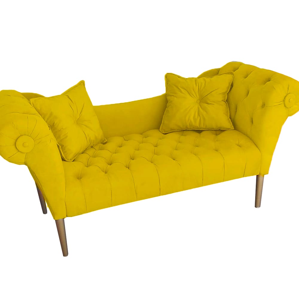 Namoradeira Estofada Pés Palito Para Salão de Beleza Dubai Suede Amarelo - LM DECOR