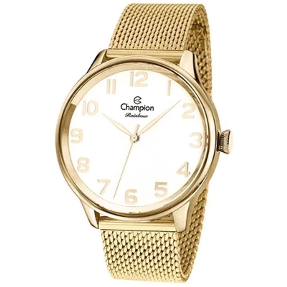 Relógio CHAMPION feminino dourado branco esteira CN29919M