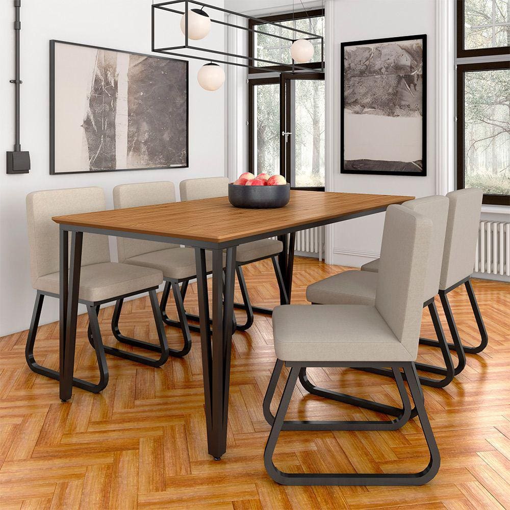 Mesa Com 6 Cadeiras Industrial 1,8 Aspen Pr/cin/beg - Móveis Arapongas