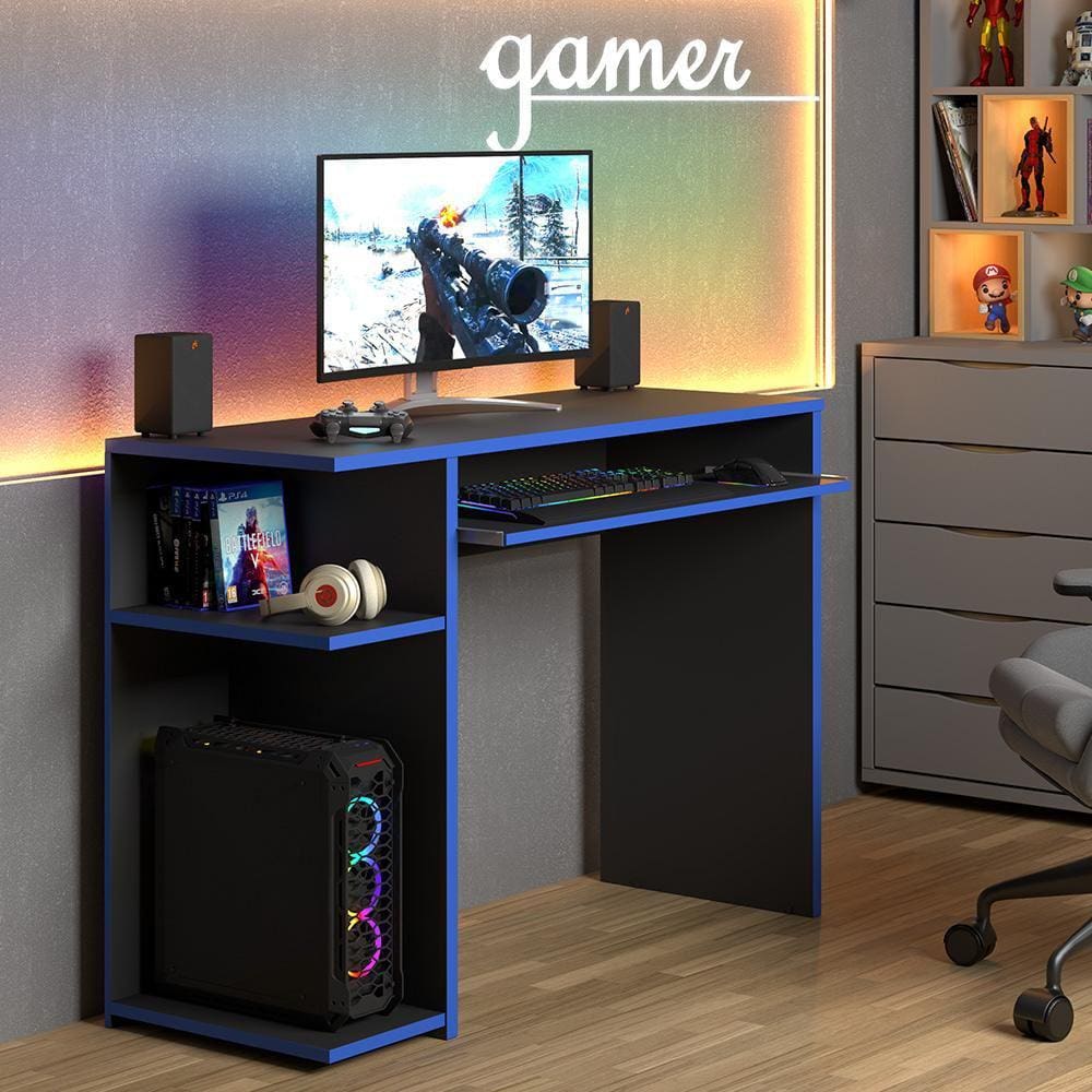 Mesa gamer preto e azul | Pontofrio