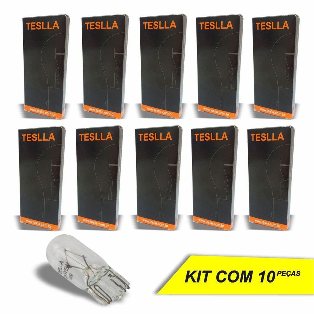 Lâmpada Luz de Placa Freio Painel Lanterna Porta Luvas W5W Teslla Halógena 12V 5W 3200K - 10 Peças
