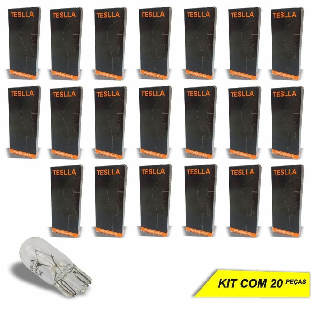 Lâmpada Luz de Placa Freio Painel Lanterna Porta Luvas W5W Teslla Halógena 12V 5W 3200K - 20 Peças