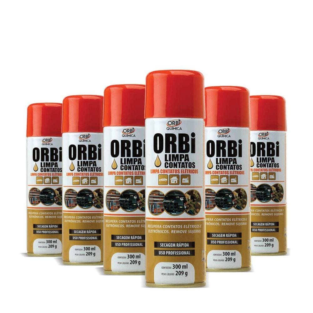 Limpa Contatos Elétricos Placa Eletrônica Spray 300ml Orbi - 6 Peças