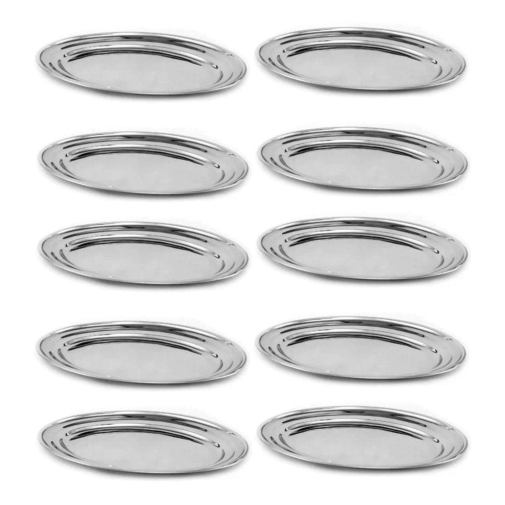 Kit 10 Travessas De Inox Rasa Bandeja Oval 25X19Cm Frigopro