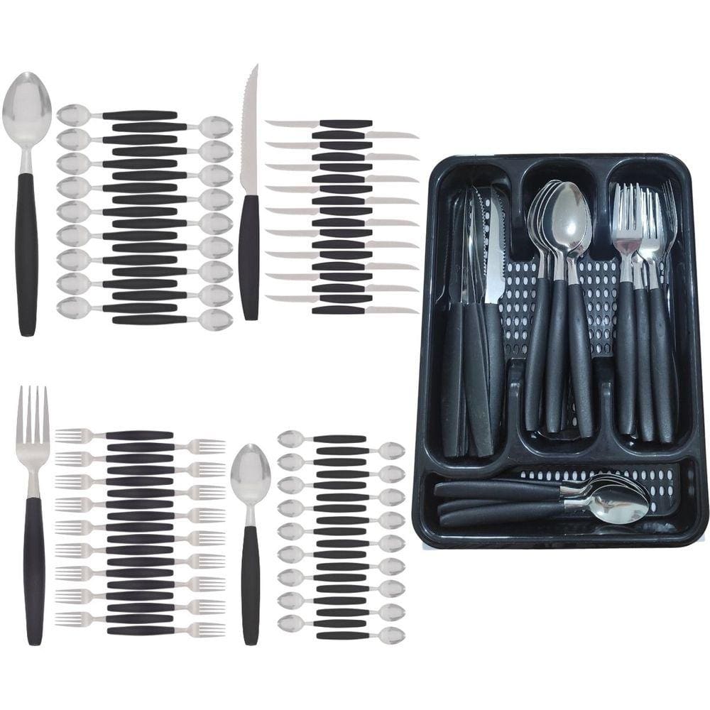 Kit Faqueiro Berlim Preto Inox 72 Pçs C/ 3 Porta Talheres