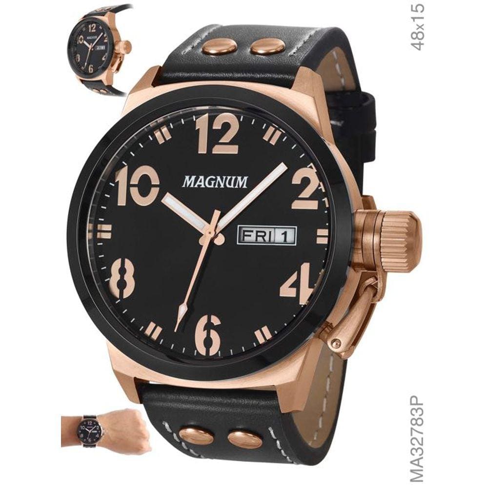 Relógio Magnum Masculino Ma33399t Original Pulseira De Couro